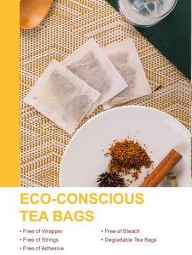 Teelux eco-friendly tea bags ready for hot or iced tea.