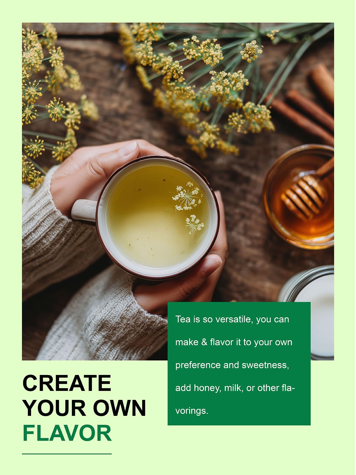 Compostable, non-GMO tea bags demonstrate eco-conscious packaging.