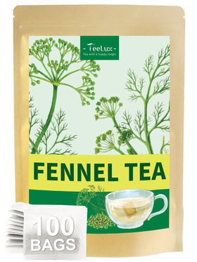 TeeLux fennel tea bags in a 100-count pack for daily caffeine-free enjoyment.