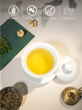 TeeLux Gunpowder Green Tea hand-picked spring leaves promise a smooth, balanced cup.