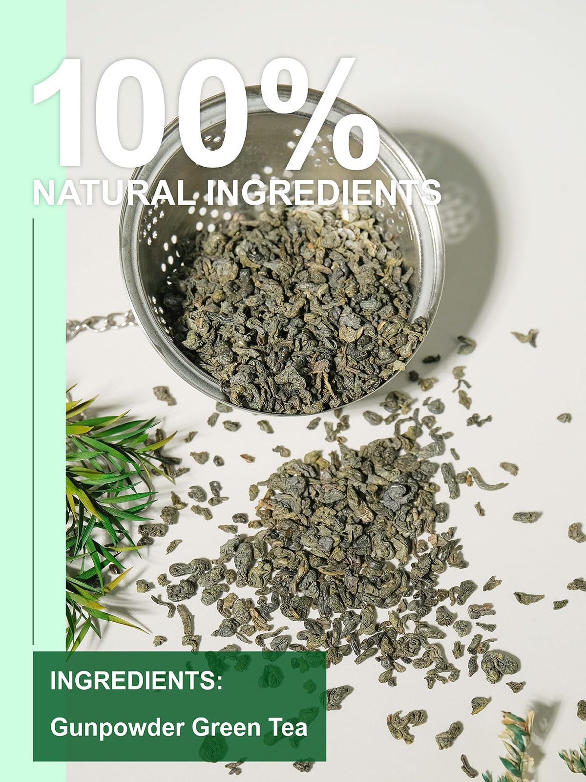 TeeLux Gunpowder Green Tea rolled pellets demonstrate traditional craftsmanship and compact storage.