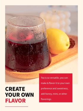 Brewed TeeLux hibiscus iced tea in a clear pitcher with vibrant red color.