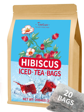 TeeLux hibiscus tea bags box for easy, refreshing iced tea.