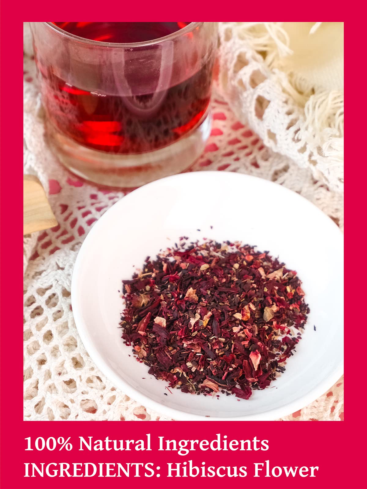 TeeLux Hibiscus tea bags in cup deliver hot aroma and tart, refreshing sip