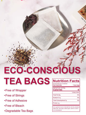 Hot TeeLux Raspberry Hibiscus tea in a mug with steam
