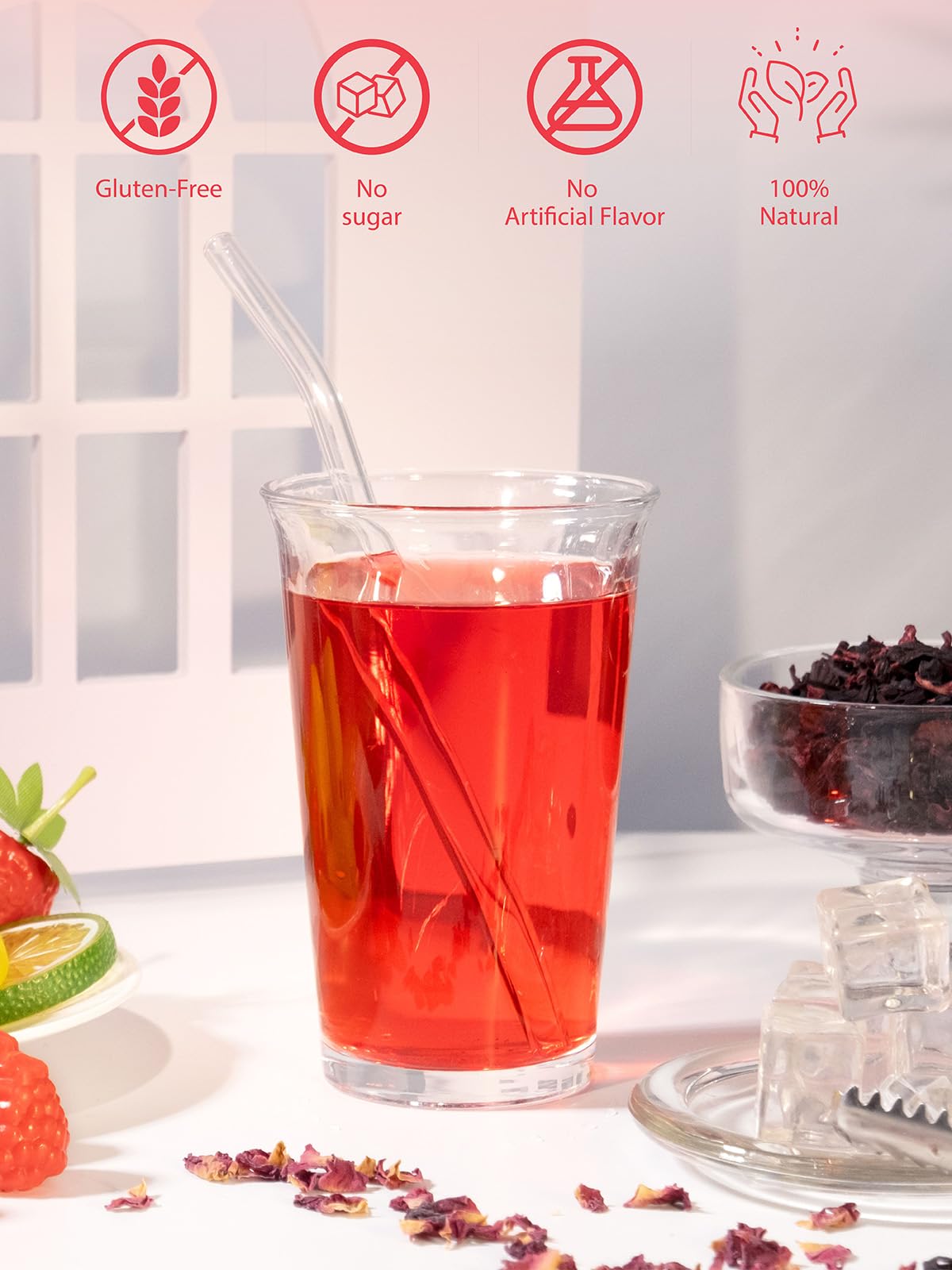 TeeLux iced tea poured into a glass with a crisp fruity finish