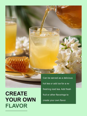Hot tea in a glass shows vibrant color and aroma.