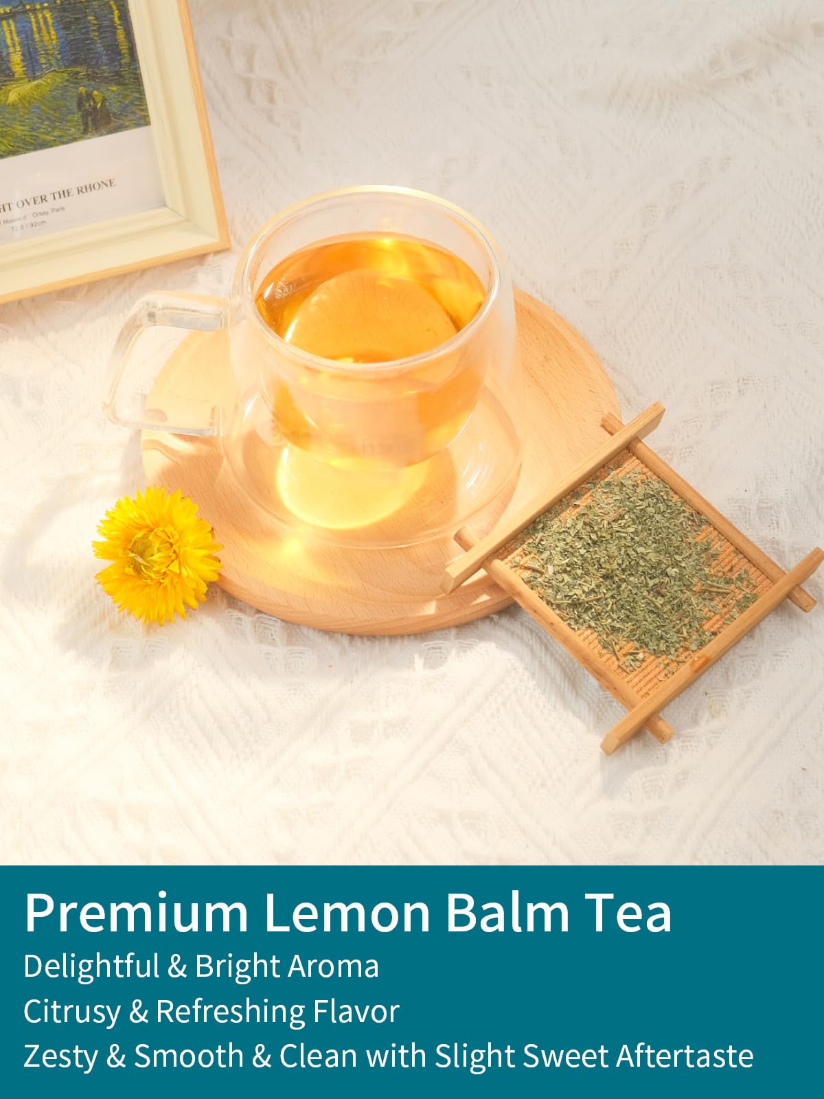 TeeLux Lemon Balm Tea Bags open pouch reveals resealable packaging and stored tea bags