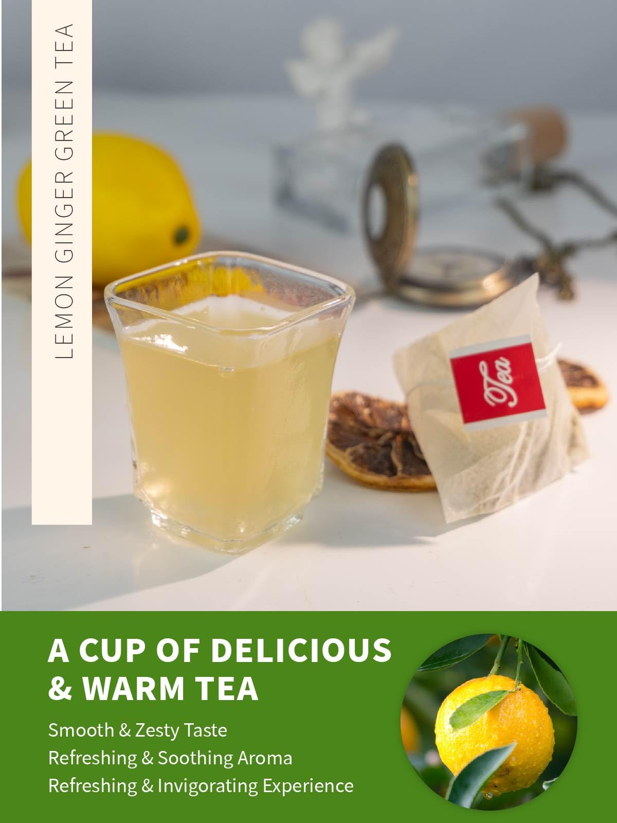 TeeLux lemon ginger tea bags unbleached and compostable for eco-conscious brewing.