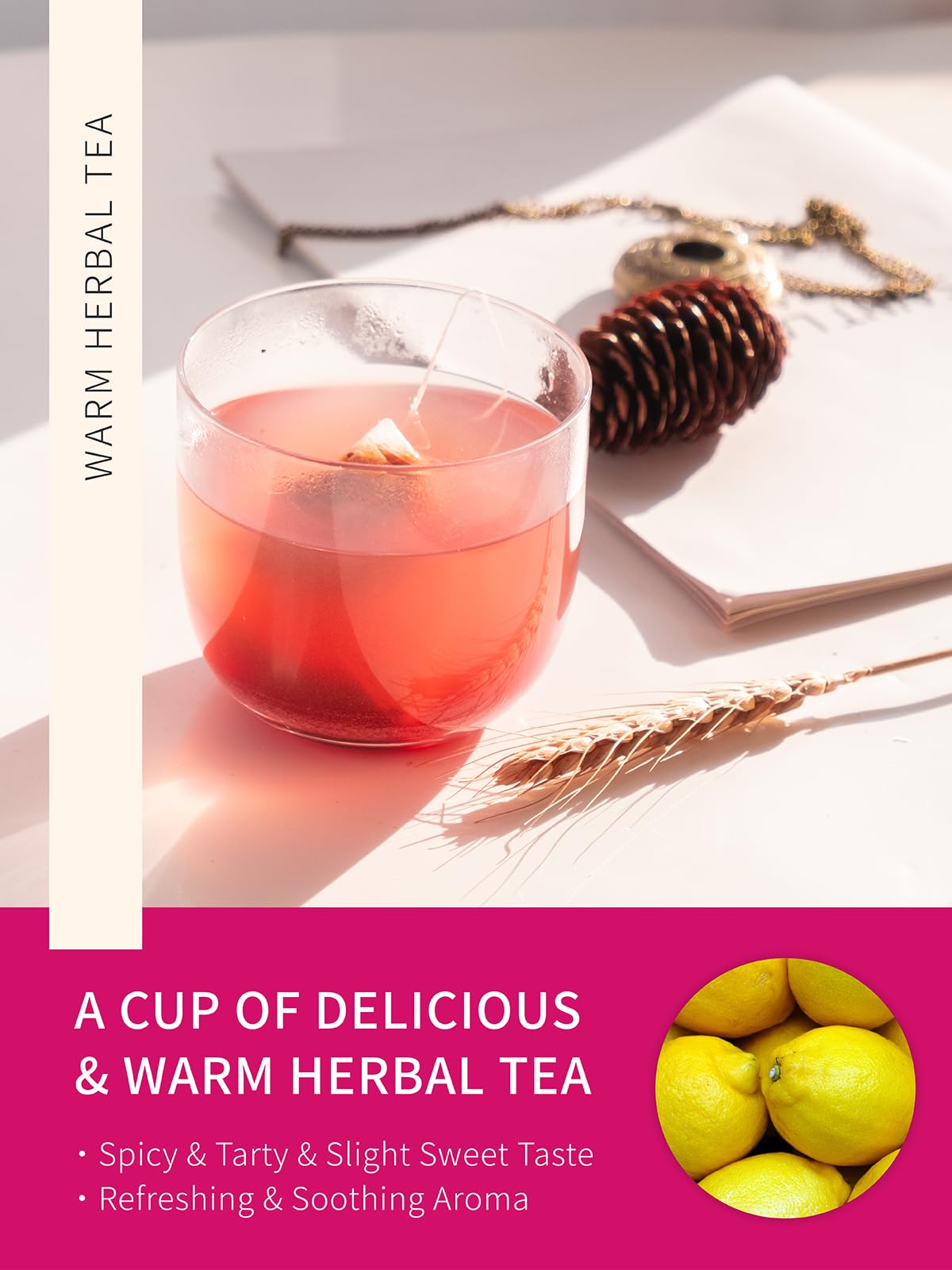 TeeLux Lemon Ginger Hibiscus cup depicts a warm, aromatic moment for relaxation