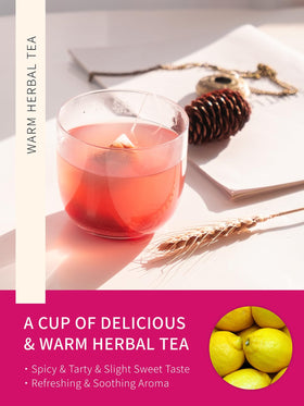 TeeLux Lemon Ginger Hibiscus cup depicts a warm, aromatic moment for relaxation