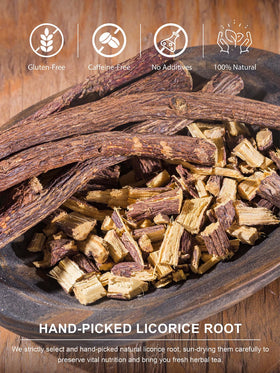 TeeLux Licorice tea bags in compostable pouch emphasizing eco-conscious packaging.