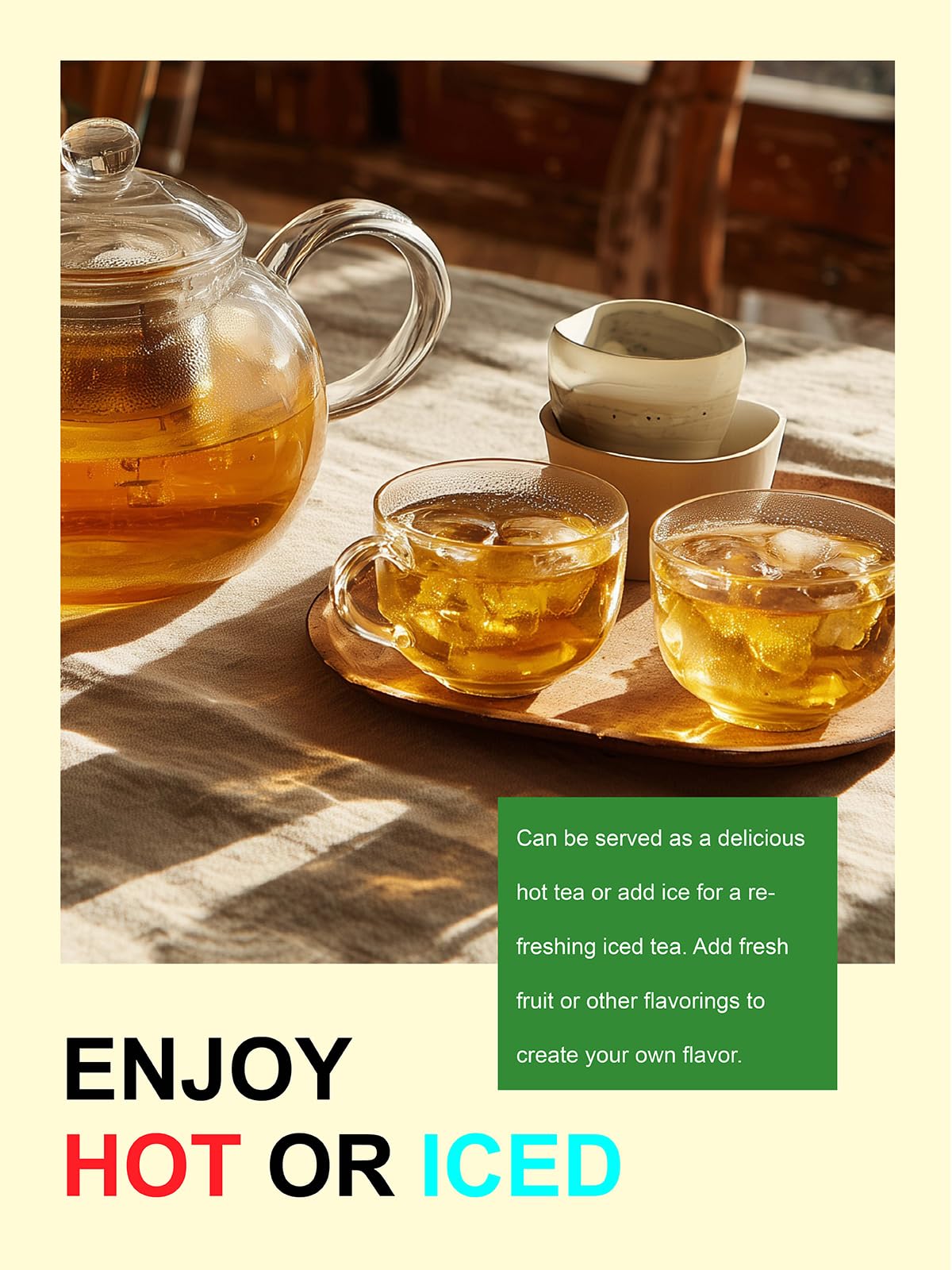 TeeLux Licorice tea iced in a tall glass, refreshing and caffeine-free anytime.