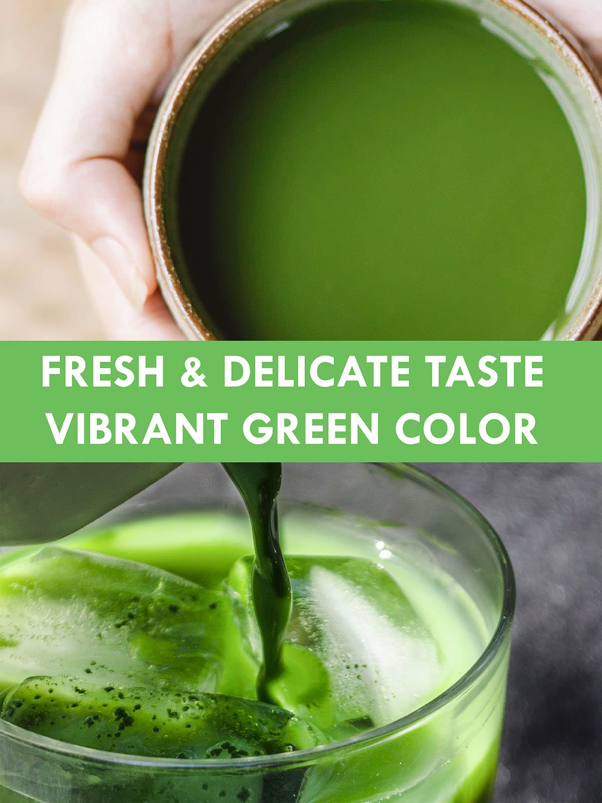 Teelux Matcha green tea powder close-up reveals premium texture and fresh hue.