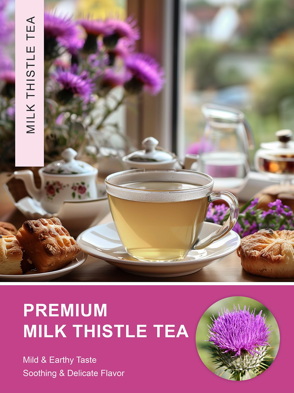 Close-up of TeeLux tea bags showing premium milk thistle seeds for natural flavor