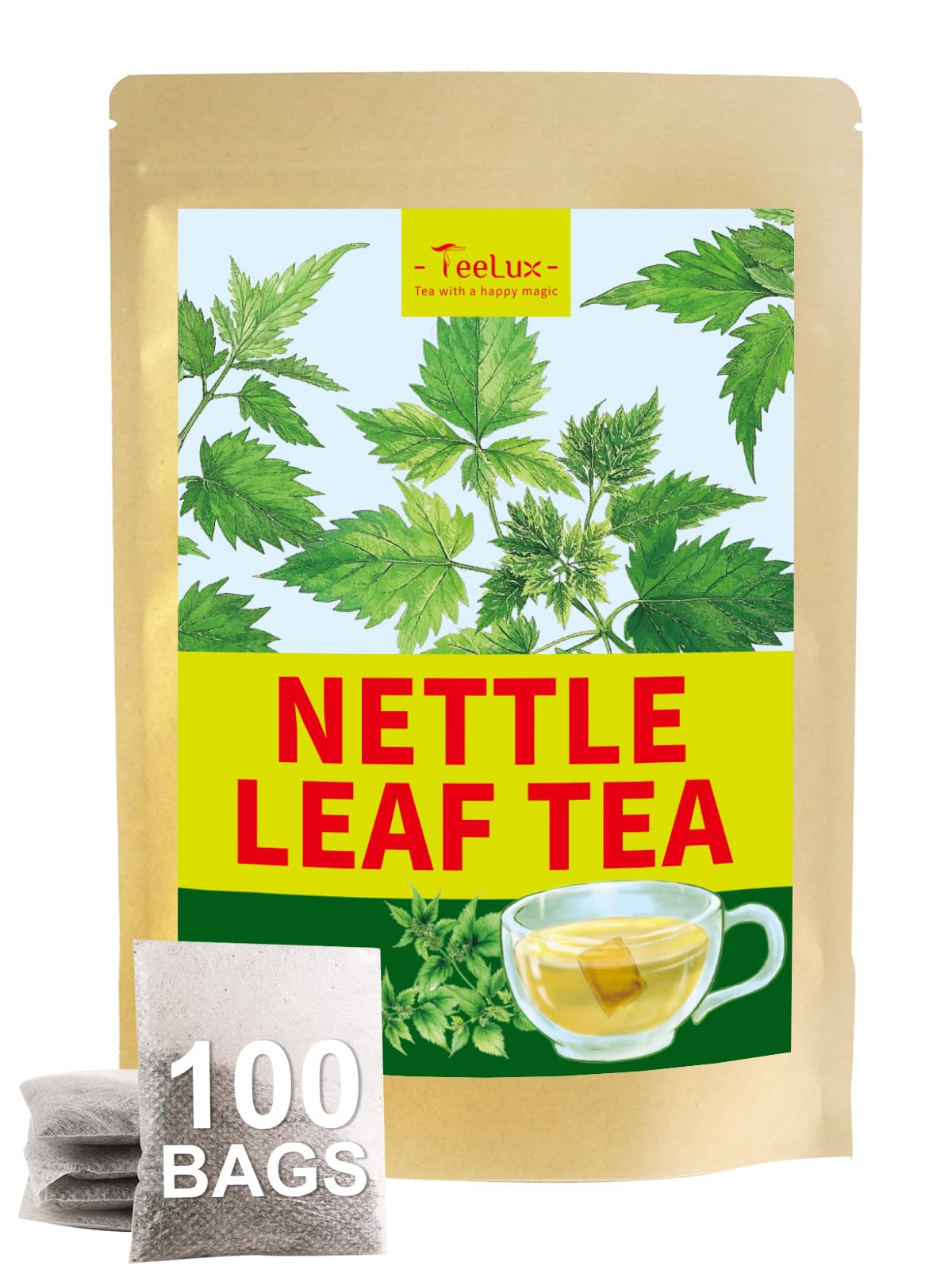 TeeLux nettle leaf tea bags in eco-friendly packaging preserve freshness.