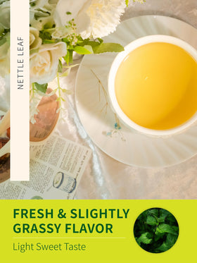 TeeLux nettle tea bags steeping in a cup release a mild herbal aroma.
