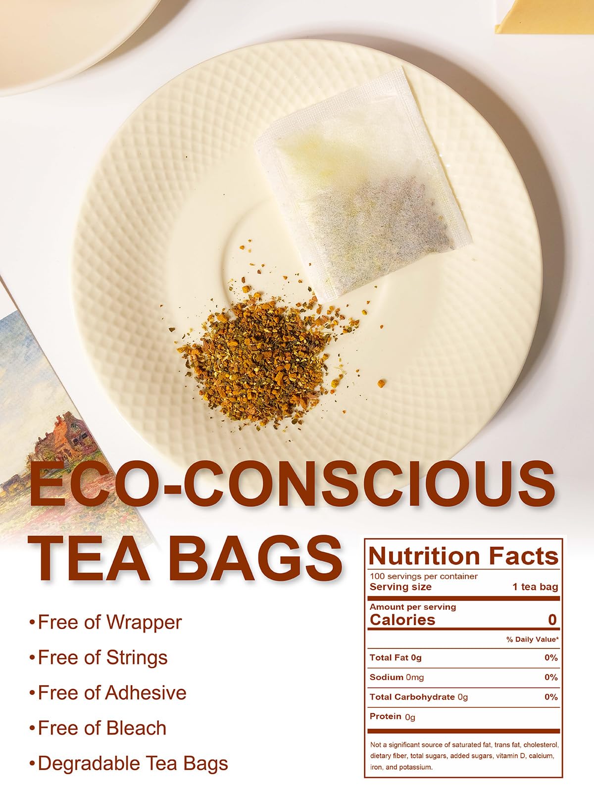 TeeLux non-GMO compostable tea bags for eco-conscious sipping.