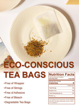 TeeLux non-GMO compostable tea bags for eco-conscious sipping.