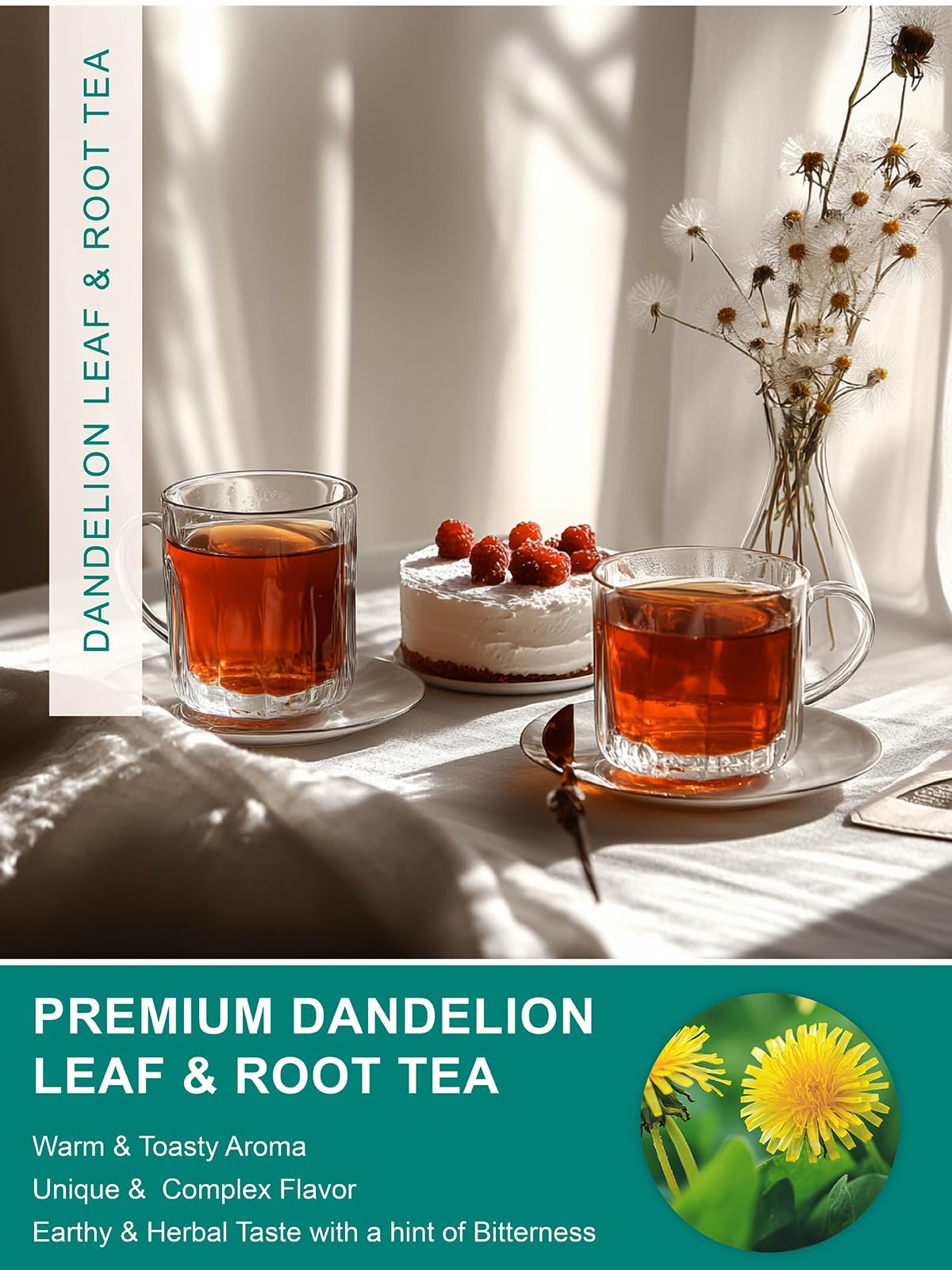 TeeLux roasted dandelion root close-up with earthy tones and inviting fragrance.