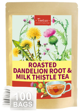 TeeLux roasted dandelion tea bag—caffeine-free calm.
