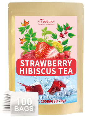 TeeLux Strawberry Hibiscus Iced Tea bags in box ready for quick refreshment