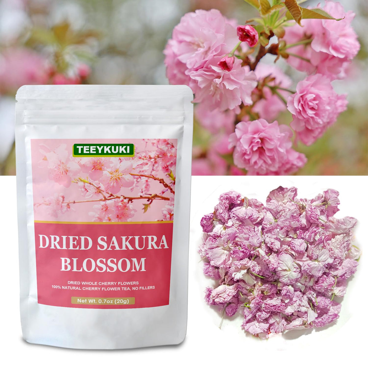 TEEYKUKI Non-GMO sakura blossoms for premium flavor with no additives.