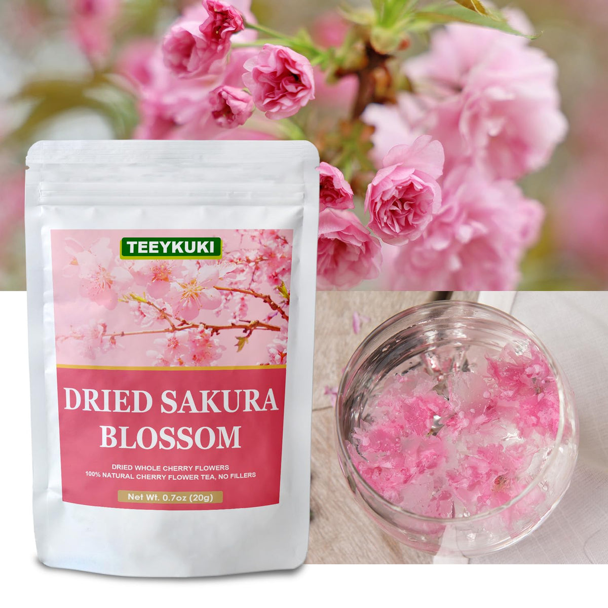 TEEYKUKI Dried sakura blossoms serve as color accents and decorations in desserts.