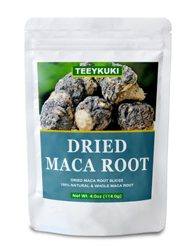 TEEYUKI black maca root slices 4oz, ideal for smoothies and daily supplements.