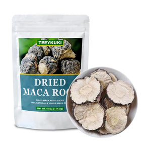 TEEYUKI packaged maca root slices ready for beverages and recipes.