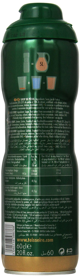 Teisseire Peach Syrup pour shown to flavor beverages with peach aroma