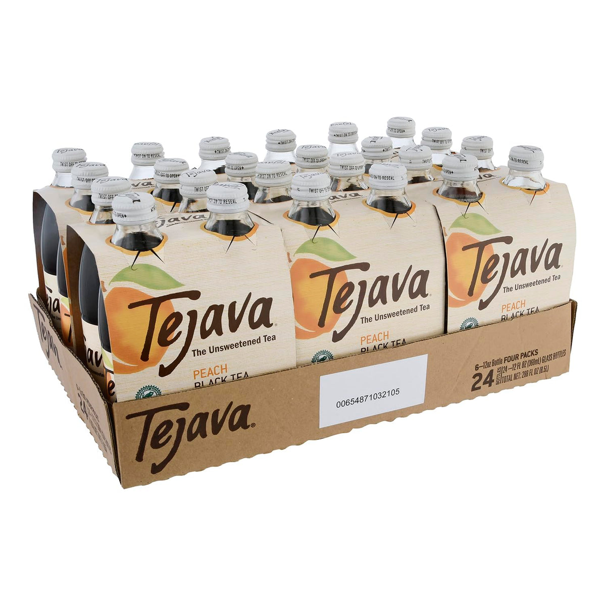 Tejava Peach Black Tea 12oz bottle for on-the-go hydration with unsweetened peach flavor.