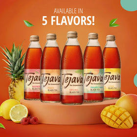 Tejava Peach Black Tea ice-cold glass served over ice.