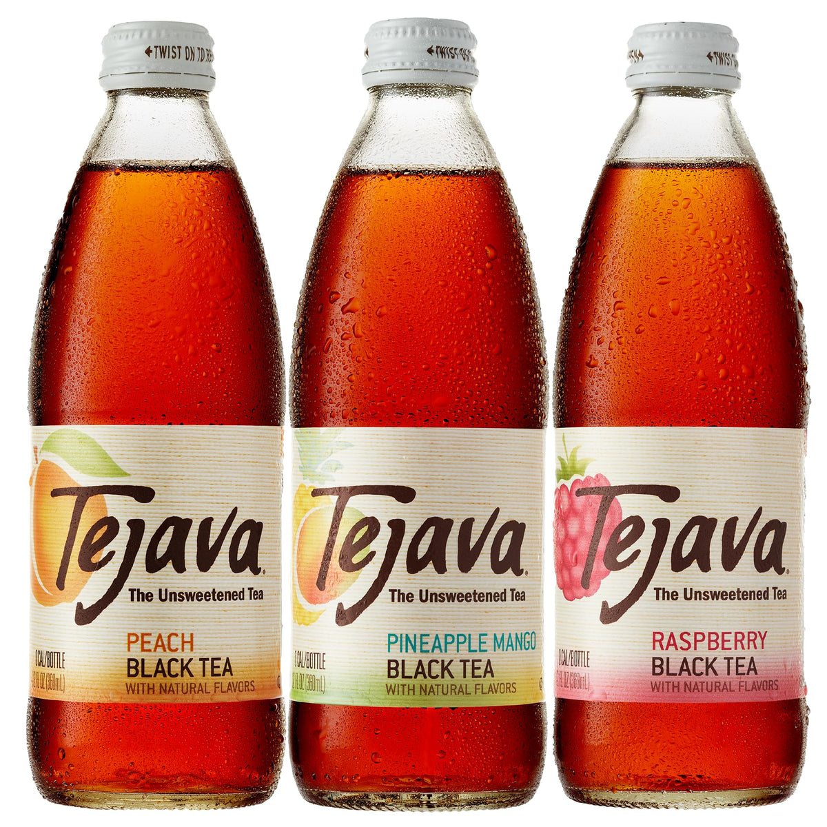 Tejava Black Tea Sampler Peach bottle, crisp afternoon refreshment with no sugar.