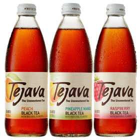 Tejava Black Tea Sampler Peach bottle, crisp afternoon refreshment with no sugar.