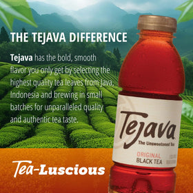Tejava Original Black Tea served over ice, crisp and refreshing.
