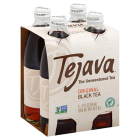 Tejava Original glass bottle front view offering unsweetened, zero calorie refreshment.