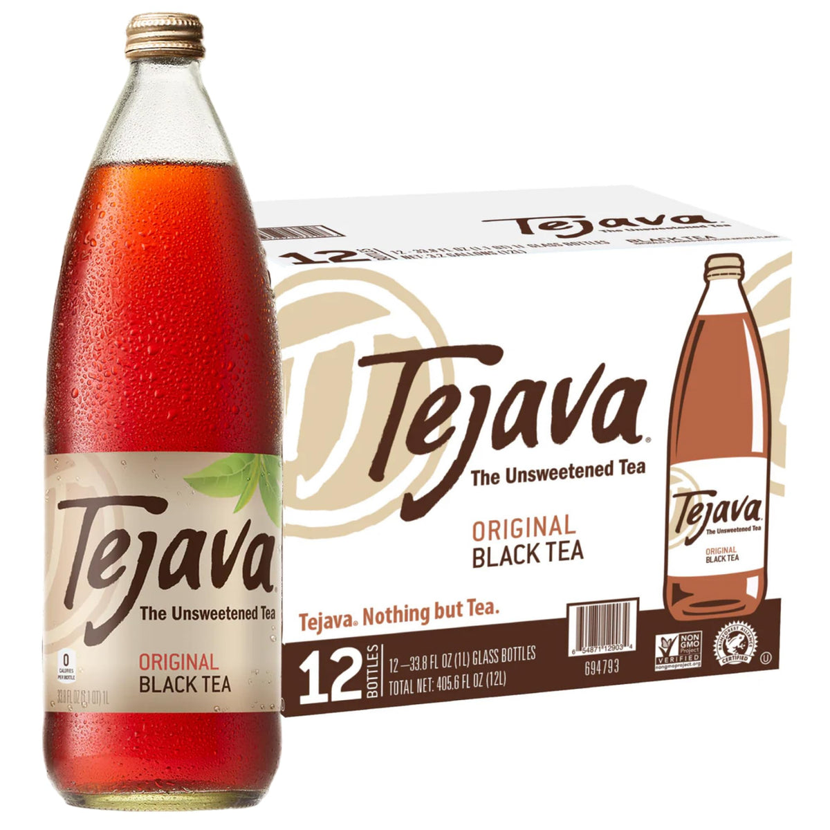 Tejava Original unsweetened bottle shows pure, calorie-free refreshment