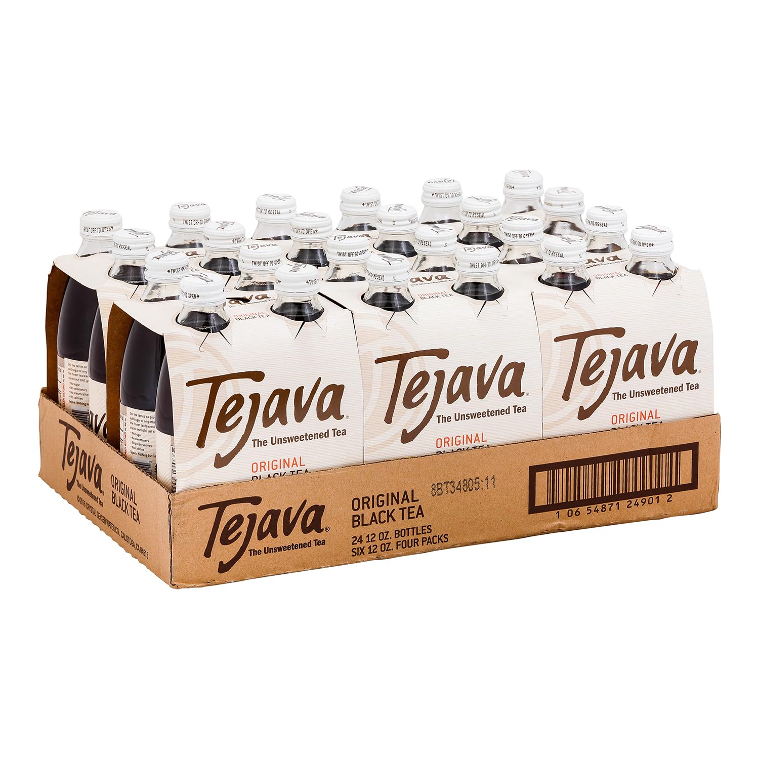 Tejava Original Unsweetened Tea 12oz bottle front shows pure, zero-calorie refreshment.
