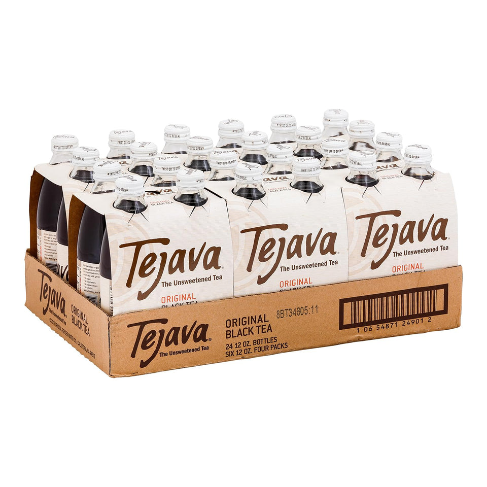Tejava Original Unsweetened Tea 12oz bottle front shows pure, zero-calorie refreshment.
