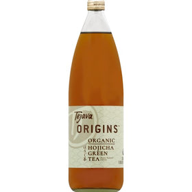 Tejava Origins Hojicha Green Tea bottle on table—perfect unsweetened tea for gatherings
