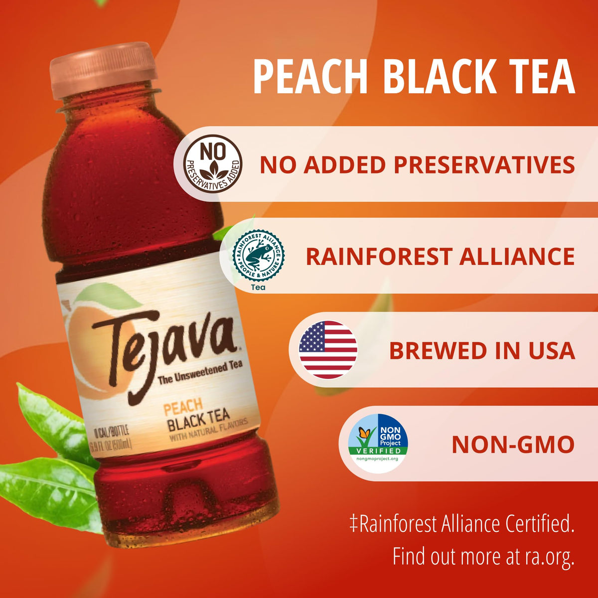 Tejava Peach 12-pack display emphasizing convenient packaging