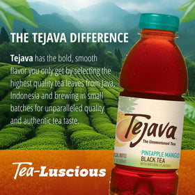 Tejava Pineapple Mango Tea bottle on table suits home and travel use