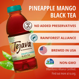 Rainforest Alliance logo on Tejava bottle signals sustainable sourcing.