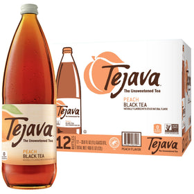 Tejava Original Unsweetened Peach Tea 1L bottle, crisp hydration and peach notes