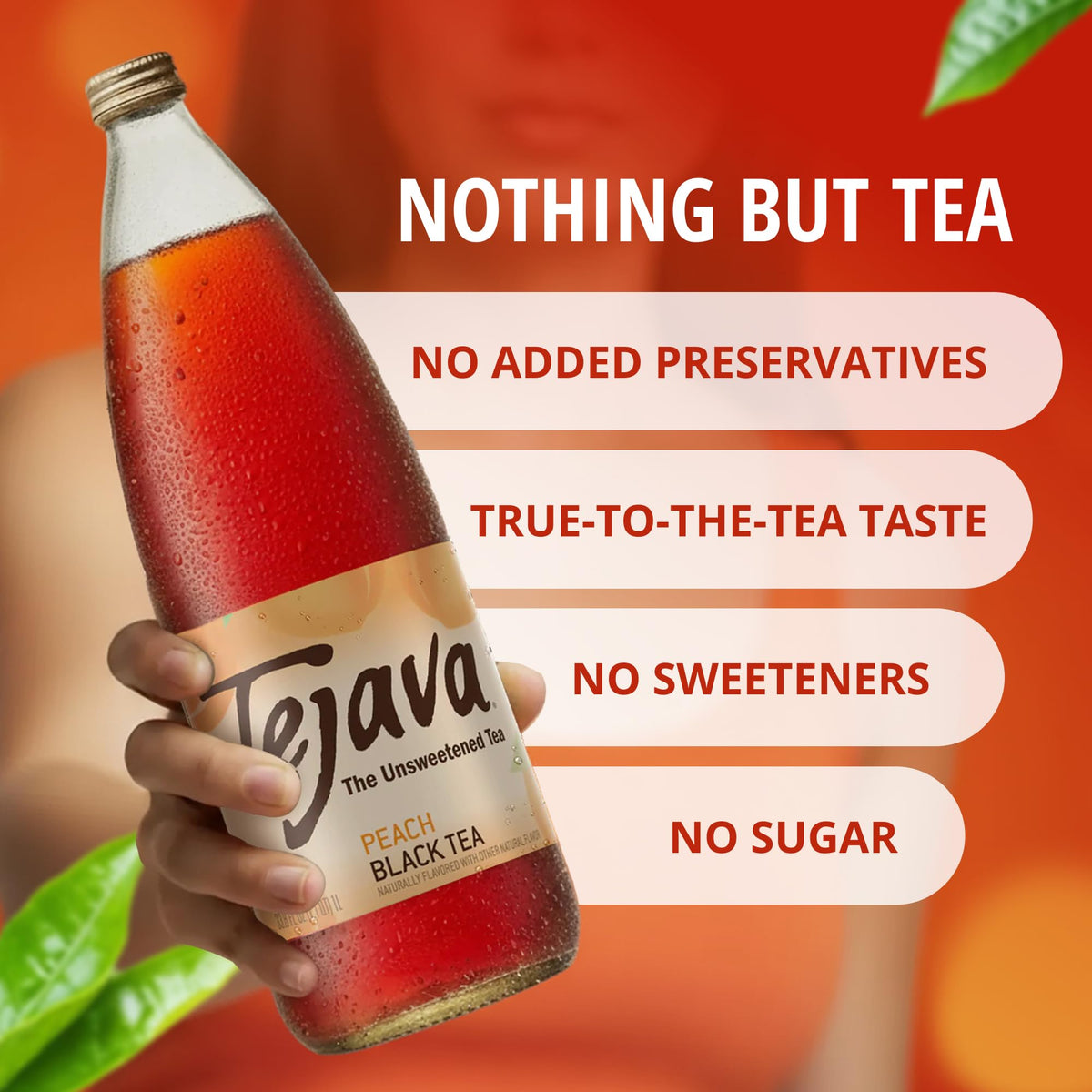 Pouring Tejava Peach Tea into a glass reveals bold flavor