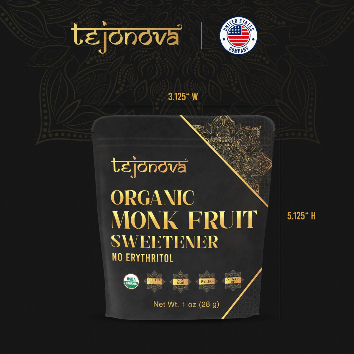 Tejonova Kitchen-Use Monk Fruit Sweetener pack supports versatile cooking and decorating.