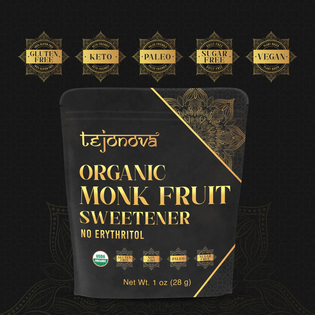 Tejonova Monk Fruit Brown Sugar Substitute powder ideal for baking and caramel-like notes.