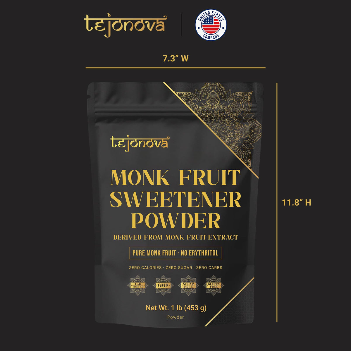 Tejonova monk fruit powder shown as brown sugar substitute in pantry.