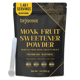 Tejonova Monk Fruit Extract Powder packaging front shows pure, zero-calorie sweetness.